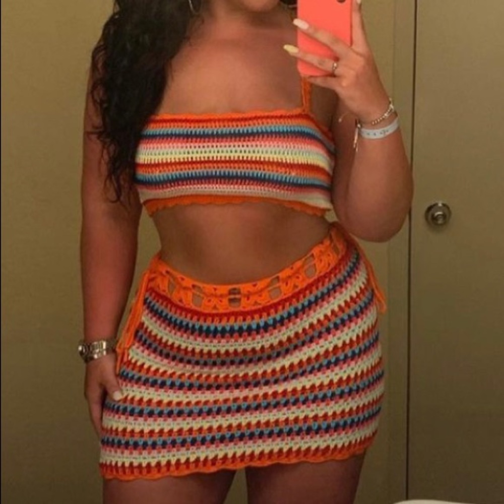 Two piece crotchet mini skirt set